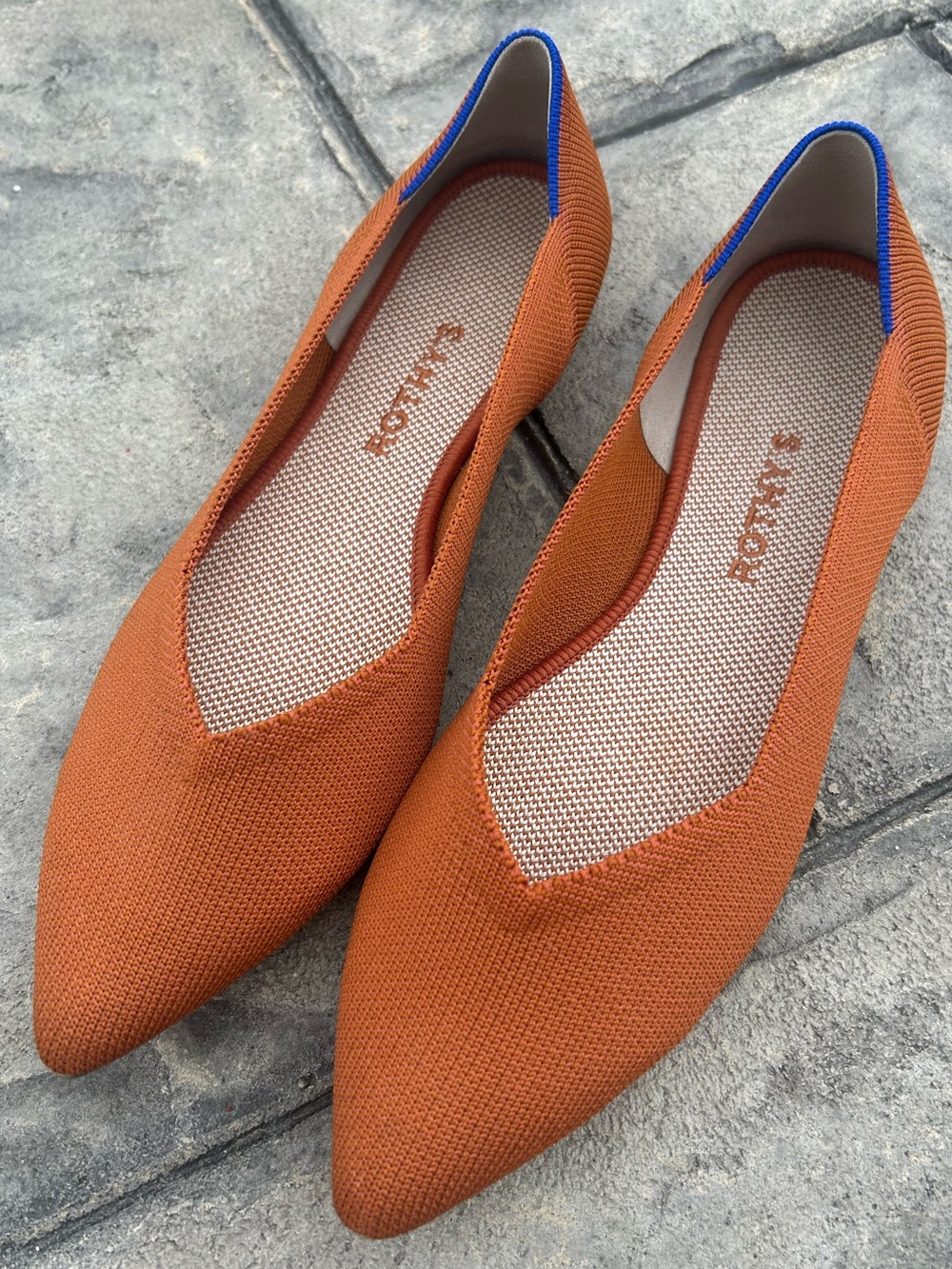 Rothy’s The Point Muted Orange Brandy Knit Ballet Flats 10